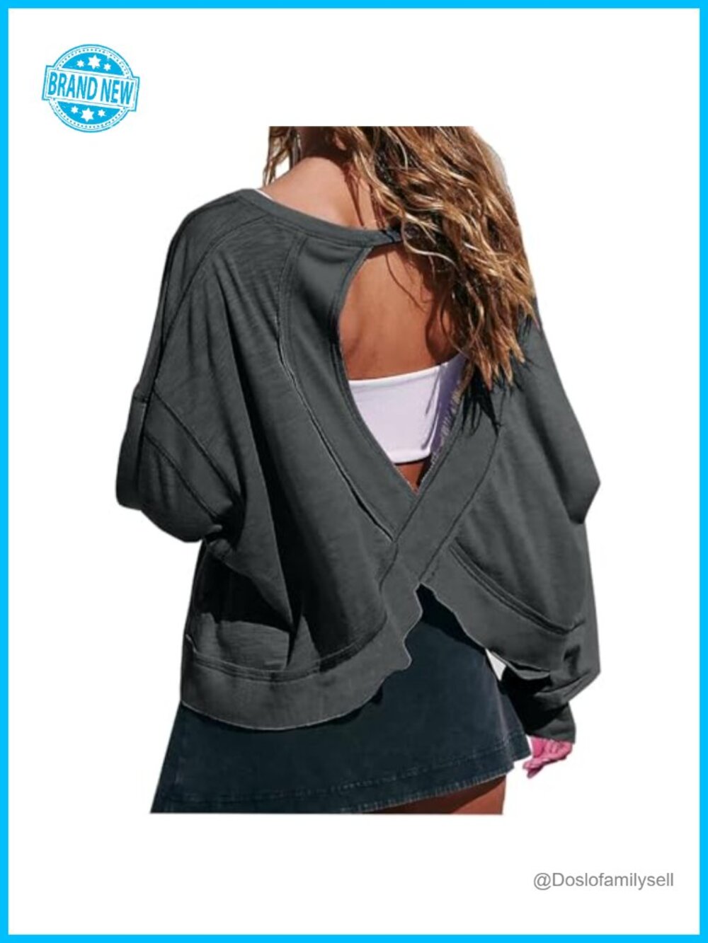Womens Open Back Workout Top Backless Long Sleeve Crop Gym Yoga Tee